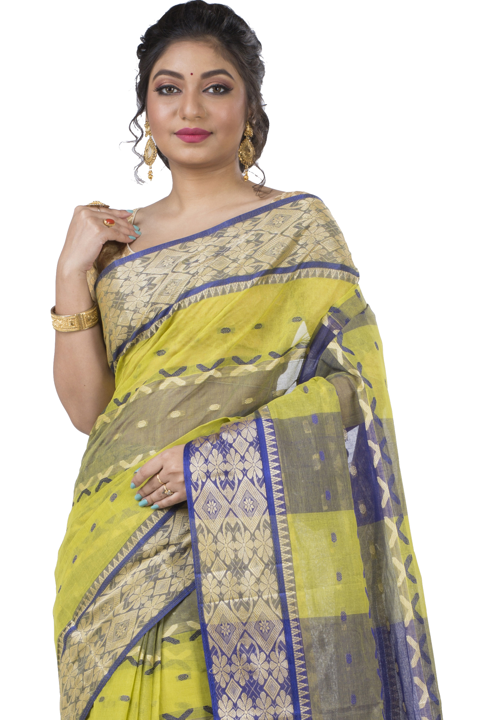 Green Pure Cotton SonaJhuri Desiging Tant Saree (117)